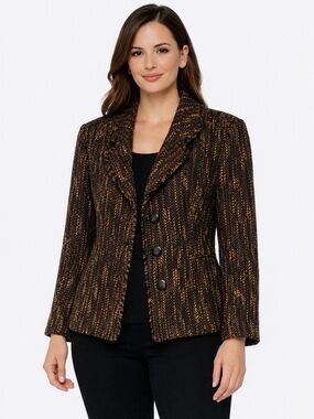 Women’s Brown & Gold Tweed Blazer – Size 16 – CLC – Preowned - Vintage